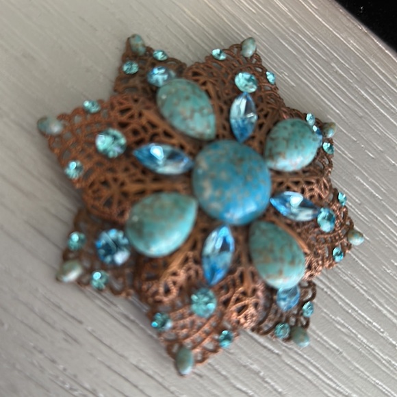 Vintage copper and turquoise pin - Picture 2 of 5